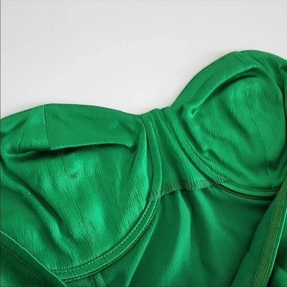 New Zara | Green Satin Effect Corset Crop Top - Picture 17 of 17